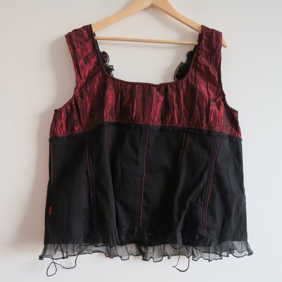 TRIPP NYC Vintage Y2K Steampunk Goth Pirate Lace Corset Top Black Metallic Red - Picture 9 of 16